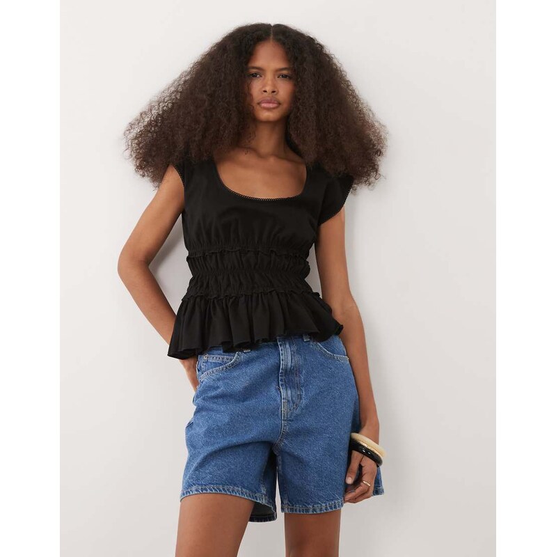 ASOS DESIGN sleeveless scoop neck gathered waist top-Black