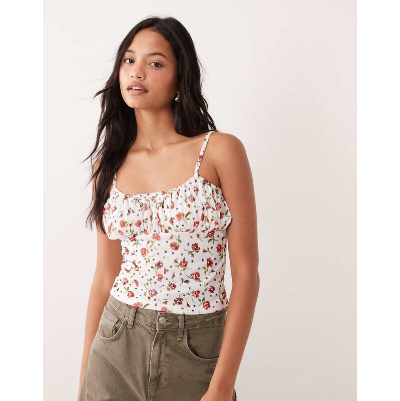 ASOS DESIGN ruched bust cami in ditsy floral print-Multi