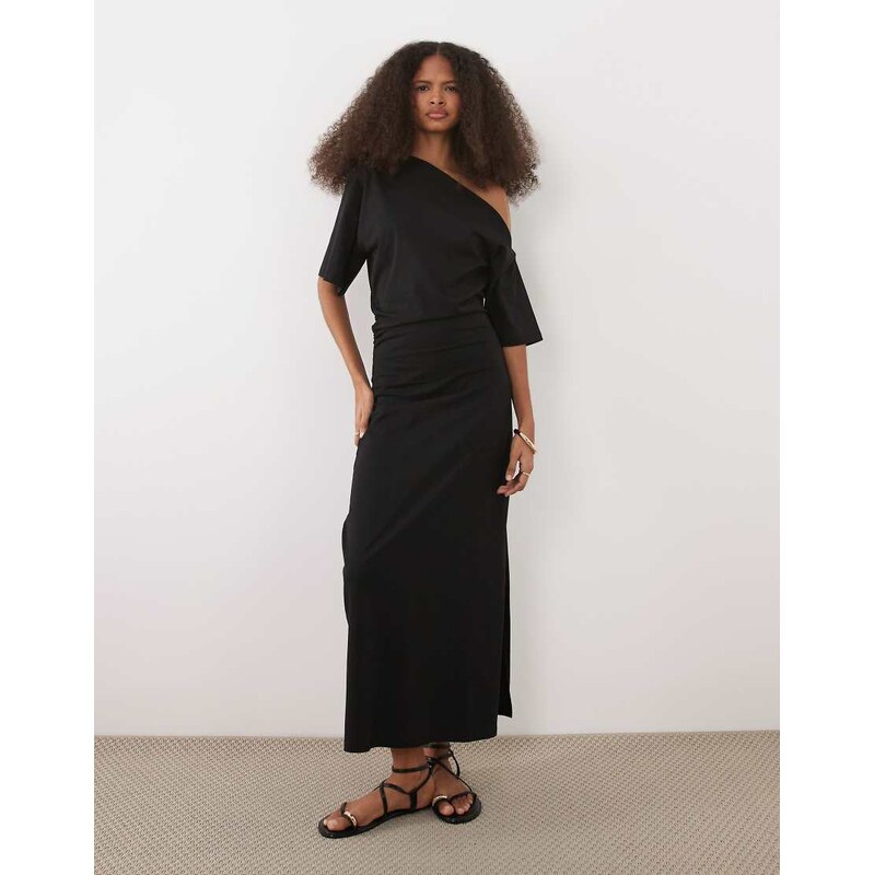 ASOS DESIGN fallen shoulder short sleeve with ruching midax