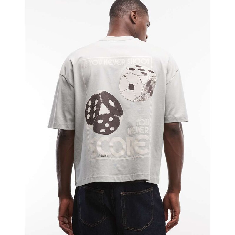 ASOS DESIGN boxy oversized t-shirt with dice graphic in grey