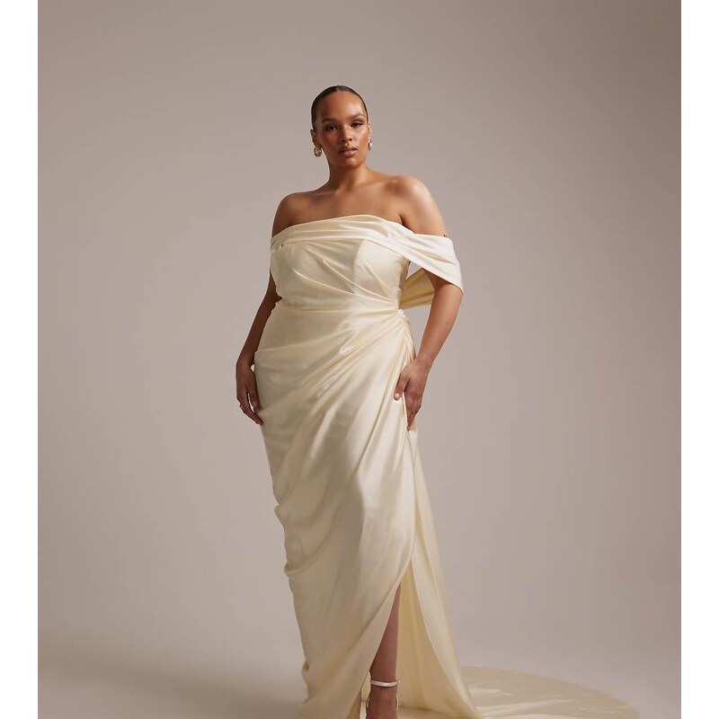ASOS Curve ASOS DESIGN Curve draped bardot tie back maxi wedding