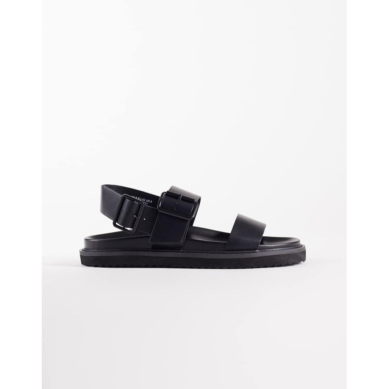 ASOS DESIGN three strap sandals with buckles in black