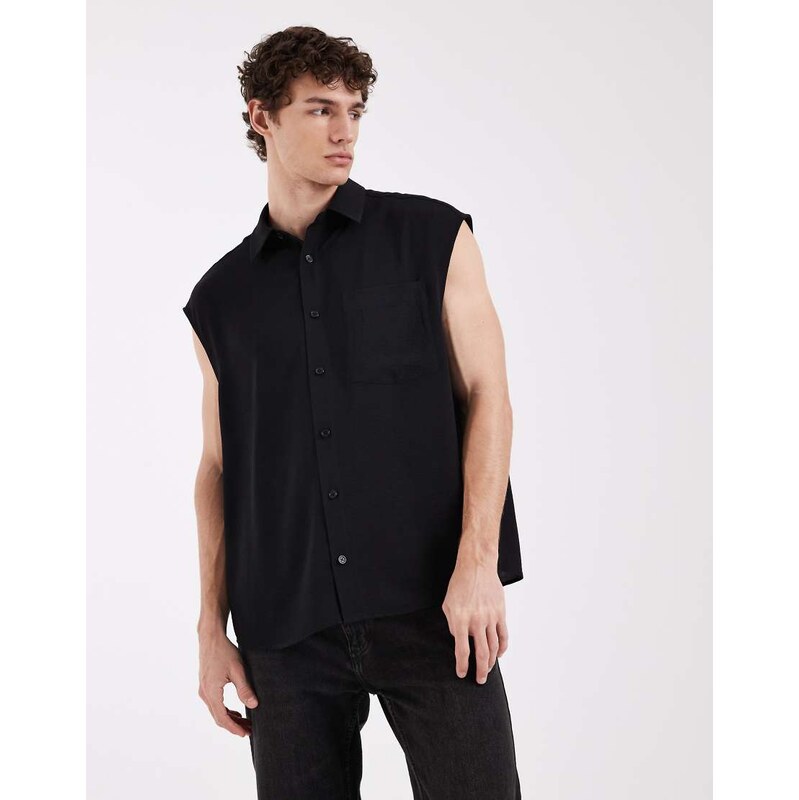 ASOS DESIGN oversized sleeveless shirt in black