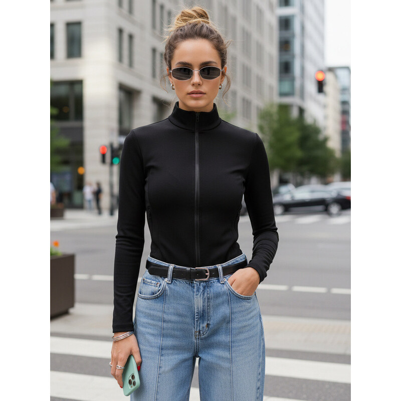 Dámská mikina na zip se stojáčkem černá FashionStreet BY1562