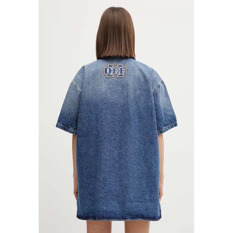 Off-White Royal Patch Denim šaty s vybledlým efektem džínové