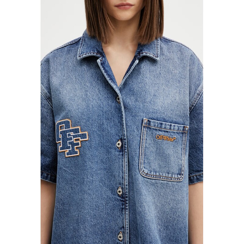 Off-White Royal Patch Denim šaty s vybledlým efektem džínové