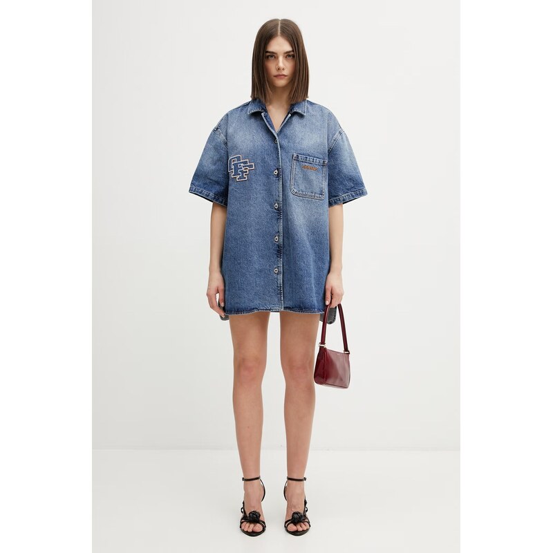Off-White Royal Patch Denim šaty s vybledlým efektem džínové