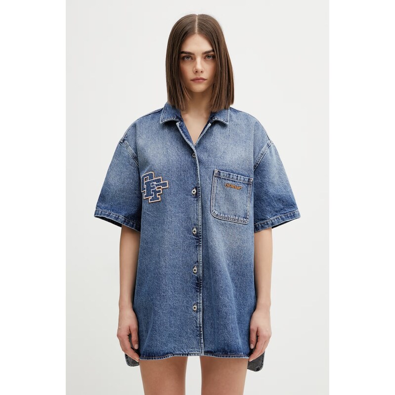 Off-White Royal Patch Denim šaty s vybledlým efektem džínové