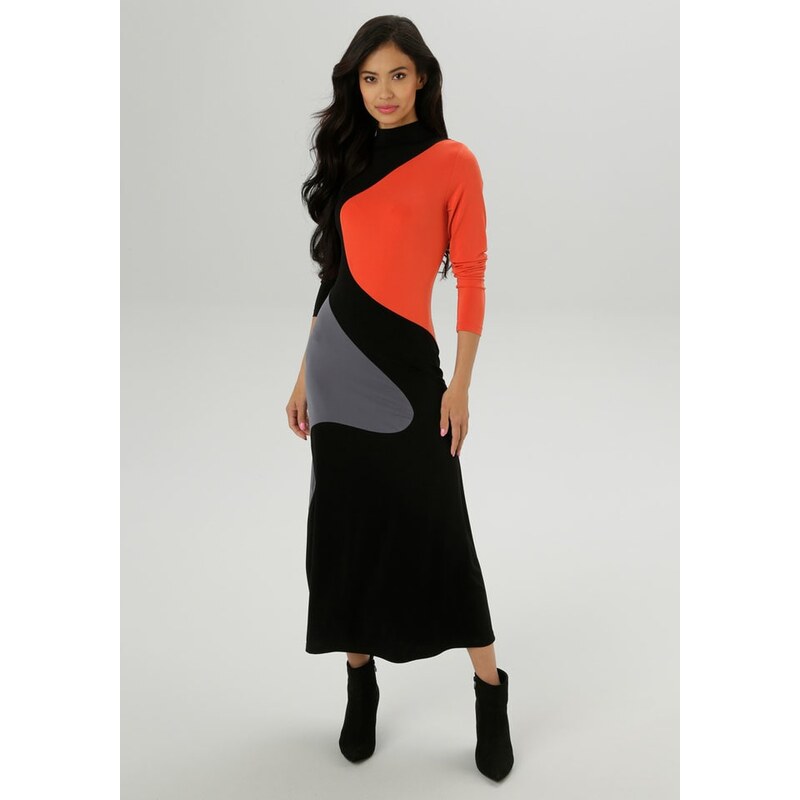 Šaty Aniston Schwarz/ Orange/ Grau 4011417 115582460