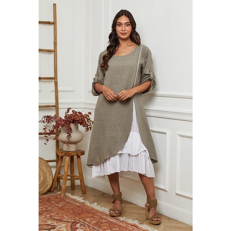 Šaty La Compagnie Du Lin Beige/ Weiß 4474951