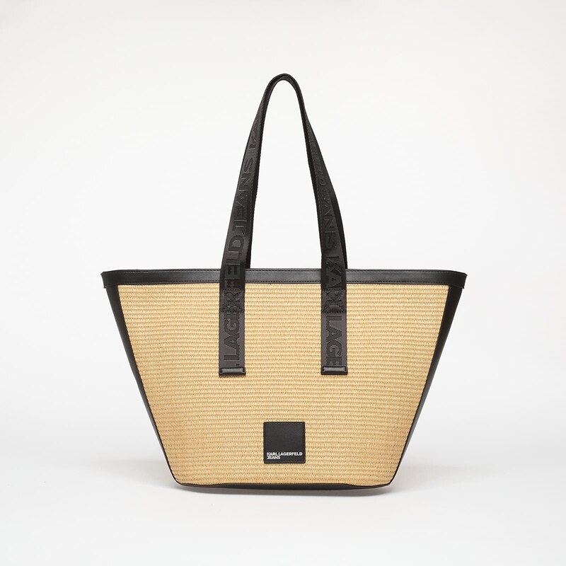 Kabelka Karl Lagerfeld Jeans Box Logo Raffia Shopper Bag Natural