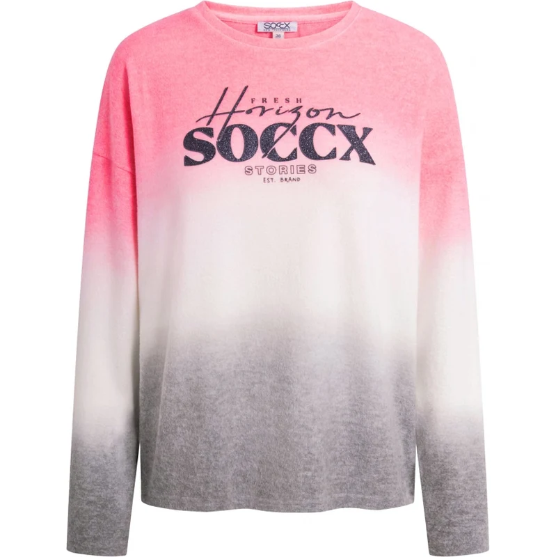 SOCCX Svetr Dip Dye z flaušoveho upletu s třpytivým logem 114513303