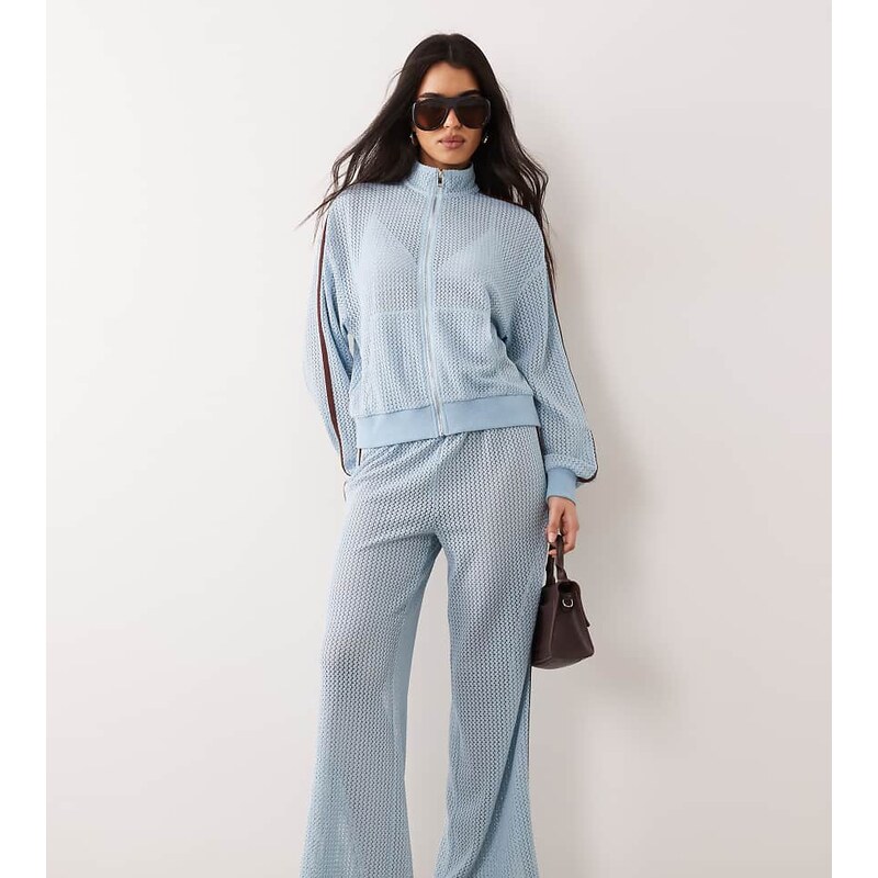 Kaiia exclusive crochet contrast stripe trousers co-ord in baby