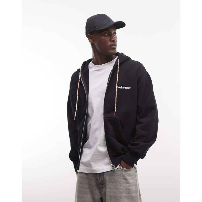 No Problemo mini logo zip up hoodie in black