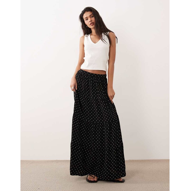 Miss Selfridge spun tiered maxi skirt in polka dot-Multi