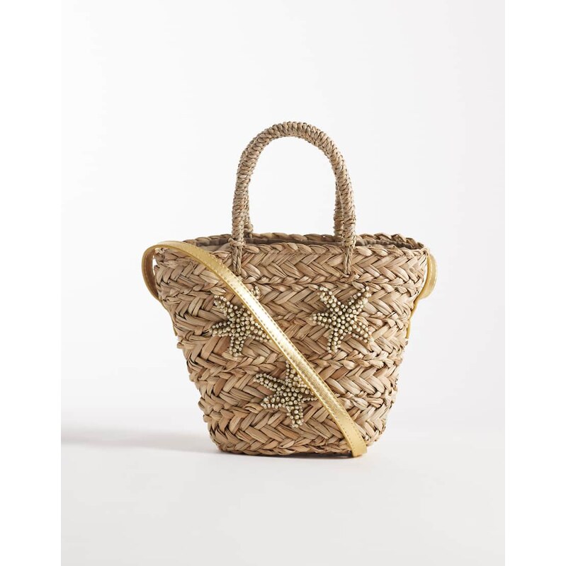 South Beach straw grab bag with pearl starfish embellishment in 114513960