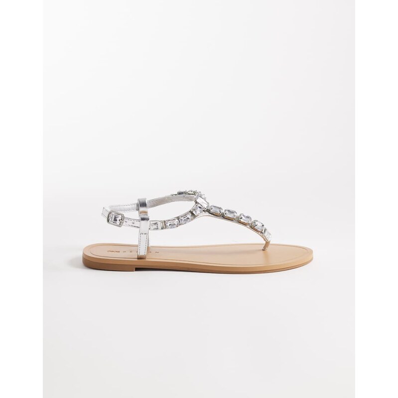 ASOS DESIGN Fairywings embellished flat sandal in silver