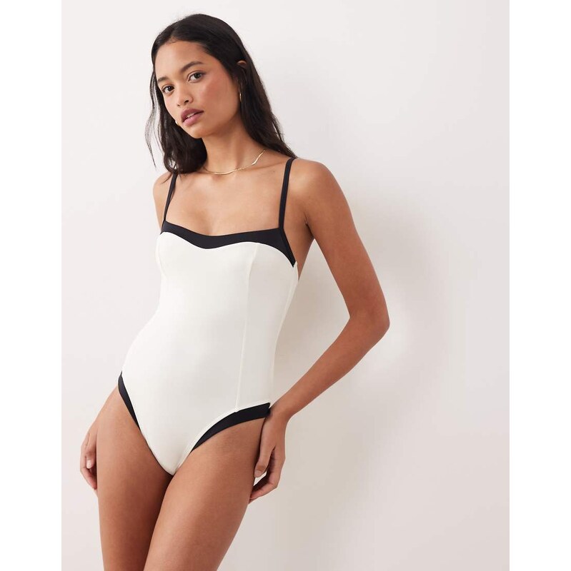 Free Society monochrome swimsuit in white 114514012