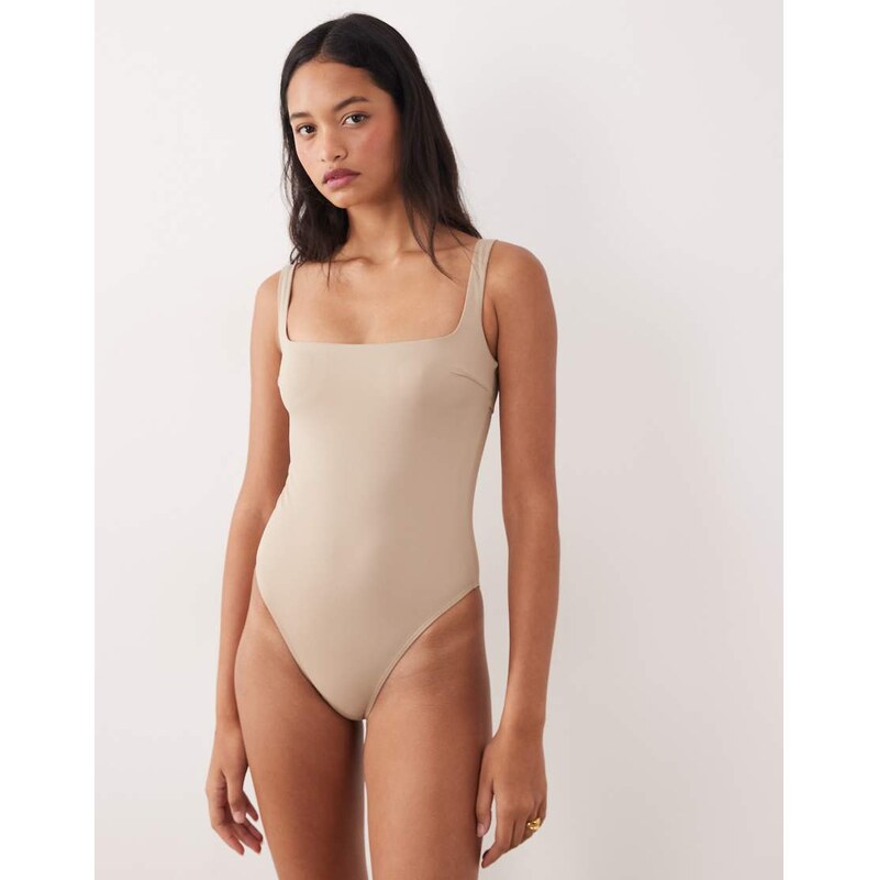 Free Society square neck swimsuit in coffee-Brown