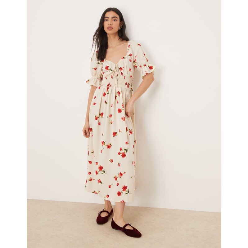 Wednesdays Girl short sleeve floaty midaxi dress in floral ditsy