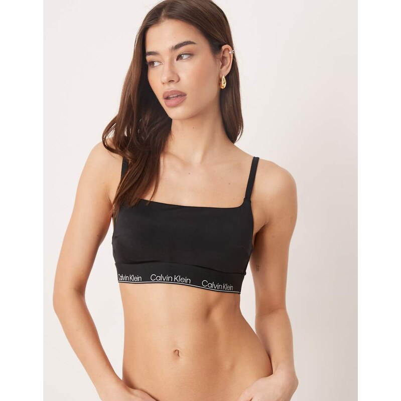 Calvin Klein logo band square neck bralette bikini top in black