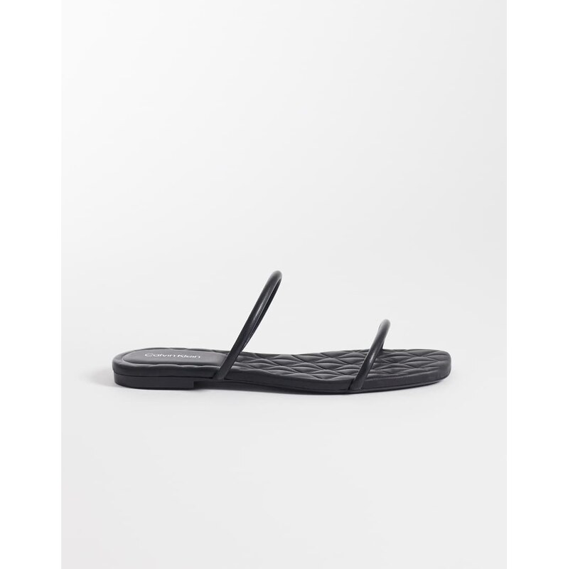 Calvin Klein Jeans quilted leather square toe flat sandal in black 114514098