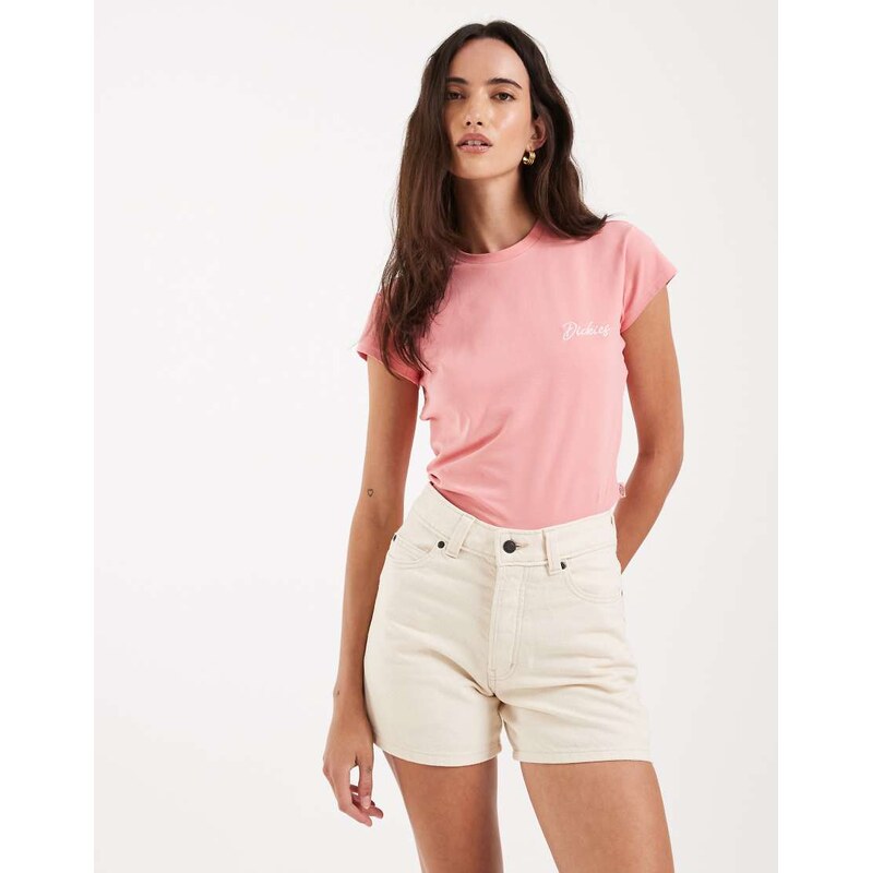 Dickies 5 inch high waist denim shorts in off white 114519844