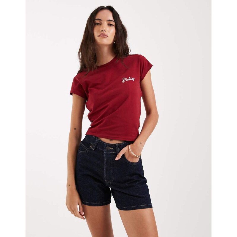 Dickies 5 inch high waist denim shorts in rinsed blue 114519845