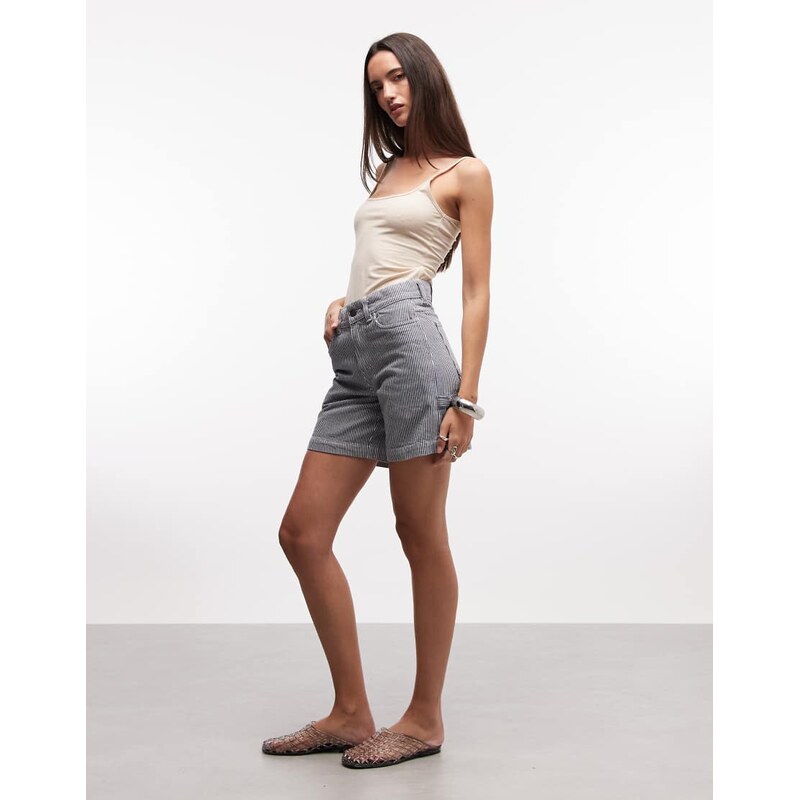 Dickies 7 inch hickory striped carpenter shorts in blue 114523250
