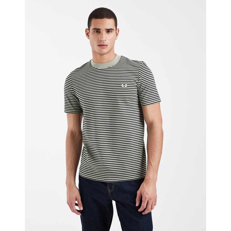 Fred Perry heavy weight fine stripe logo t-shirt in green stripe
