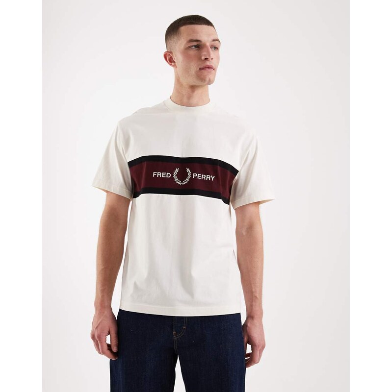 Fred Perry embroidered panel logo t-shirt in ecru-Neutral