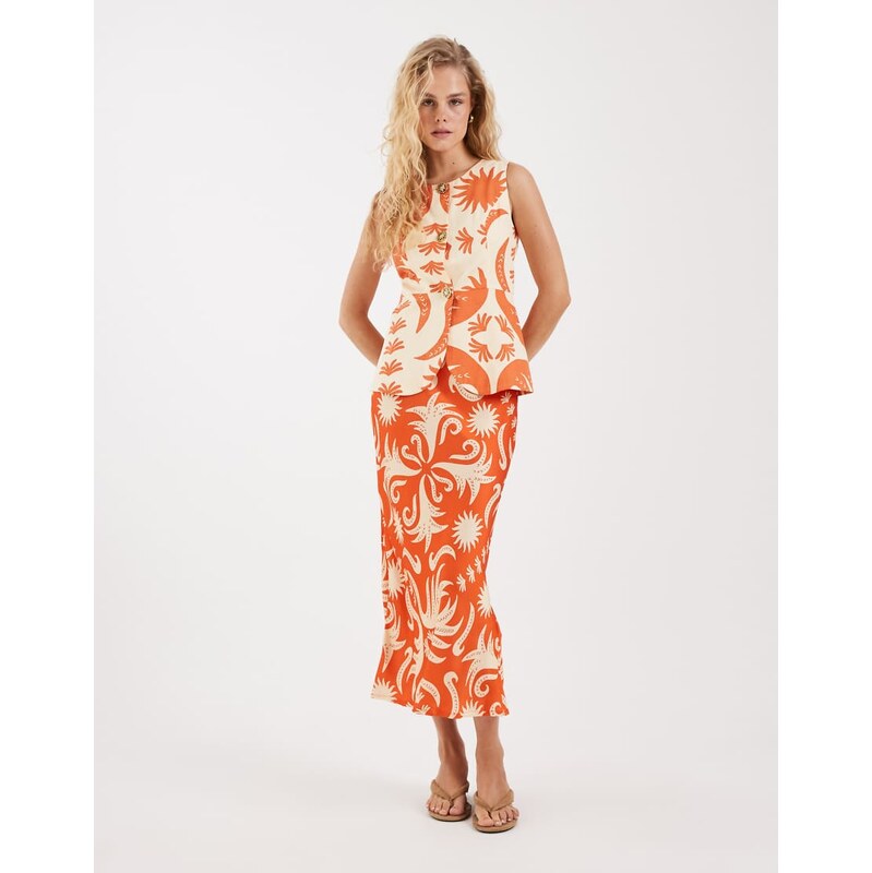 Never Fully Dressed Cairo waistcoat co-ord in cream sol print