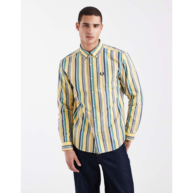 Fred Perry relaxed fit stripe logo shirt in multi