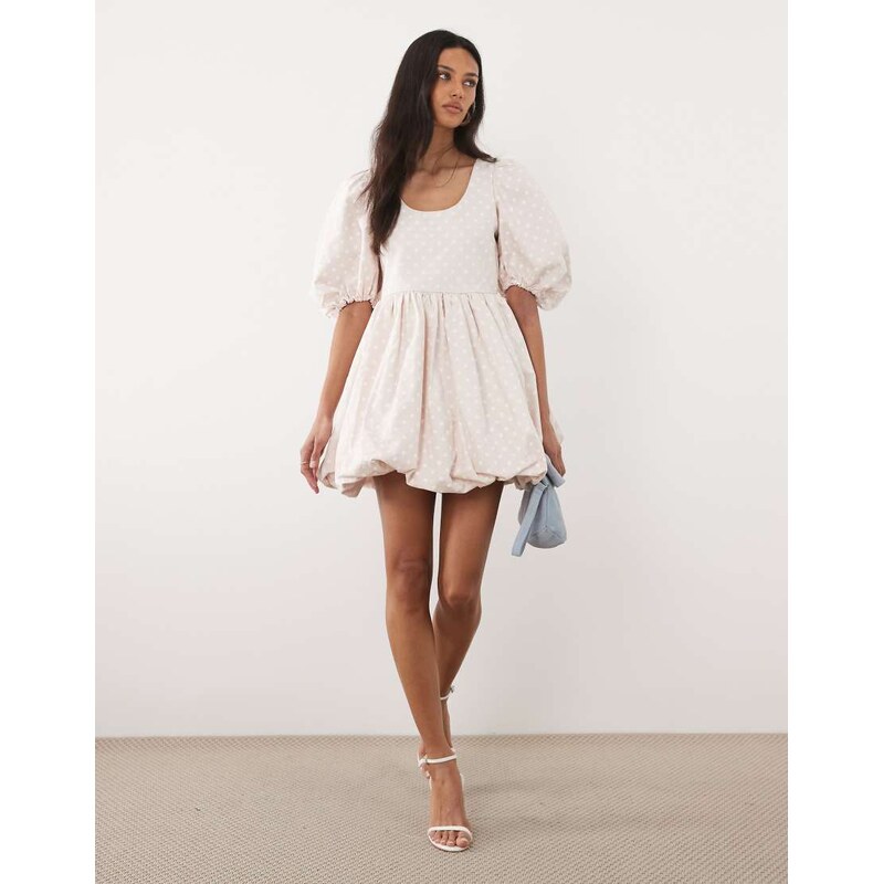 Sister Jane denim polka dot puff sleeve bubble hem mini dress in