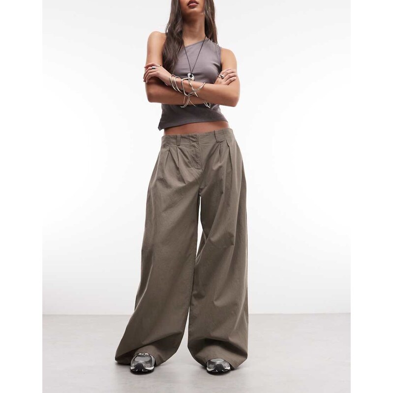 Weekday super wide leg pleated trousers in dark grey