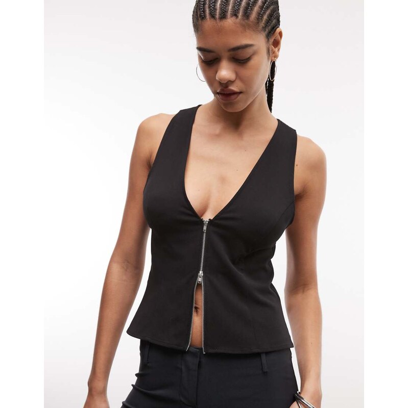 Weekday zip up woven top in black 114514210