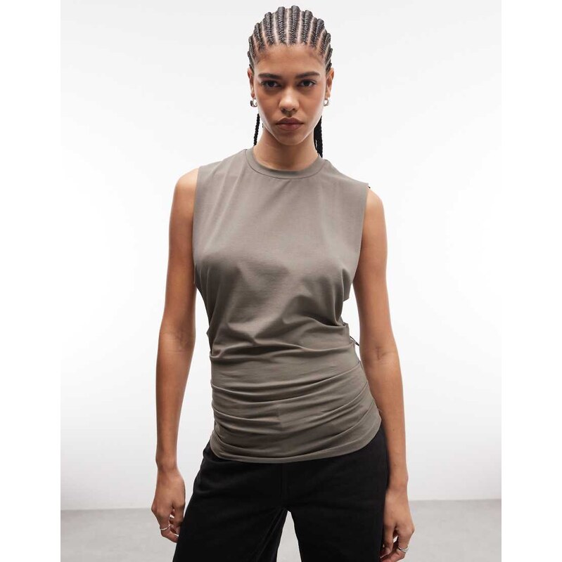 Weekday sleeveless top with cinched gathered waist in grey