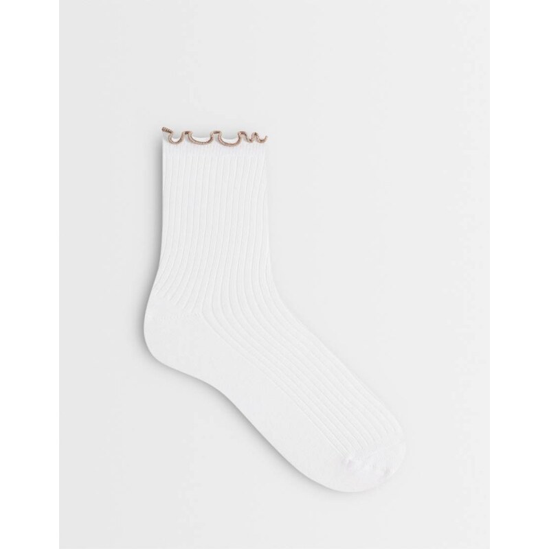 Pieces contrast frilly trim socks in white and beige-Multi 115522838