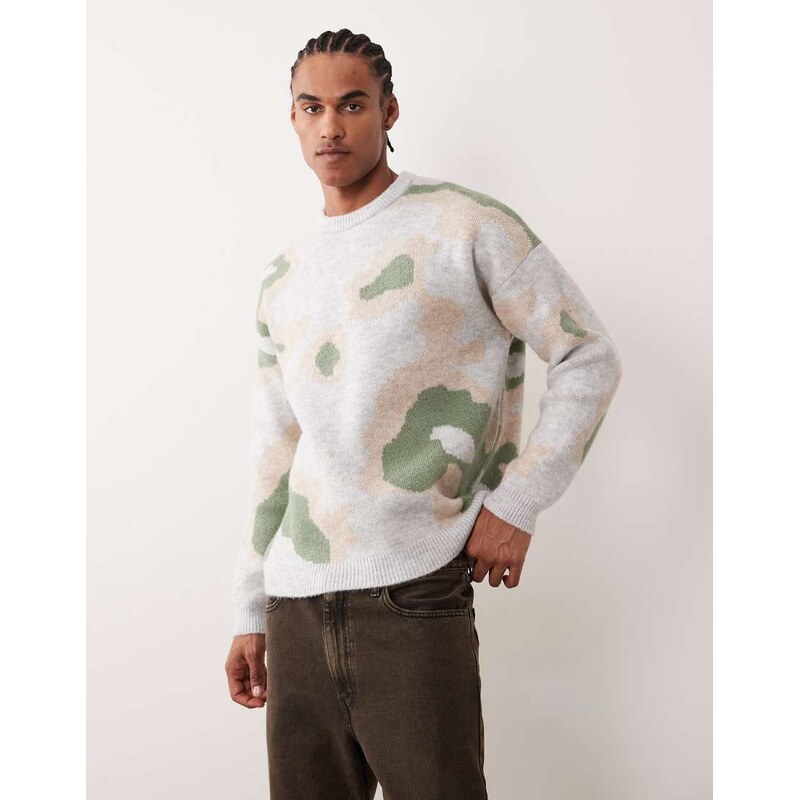 ASOS DESIGN oversized knitted crew neck jumper with abstract