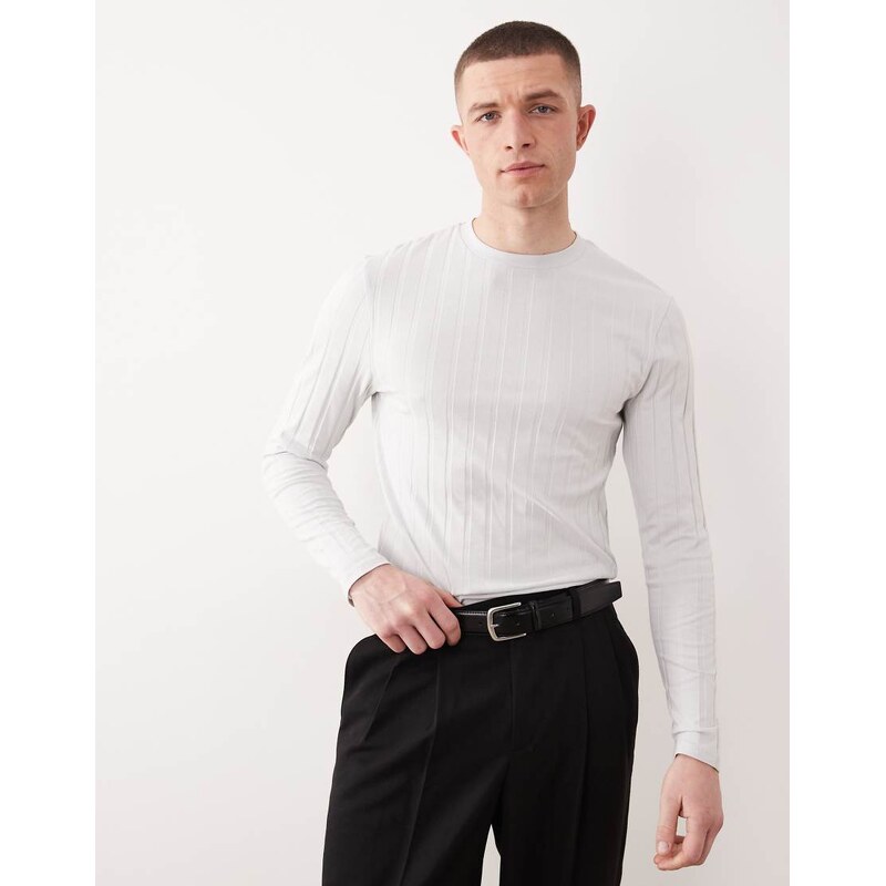 ASOS DESIGN slim long sleeve t-shirt in grey wide rib