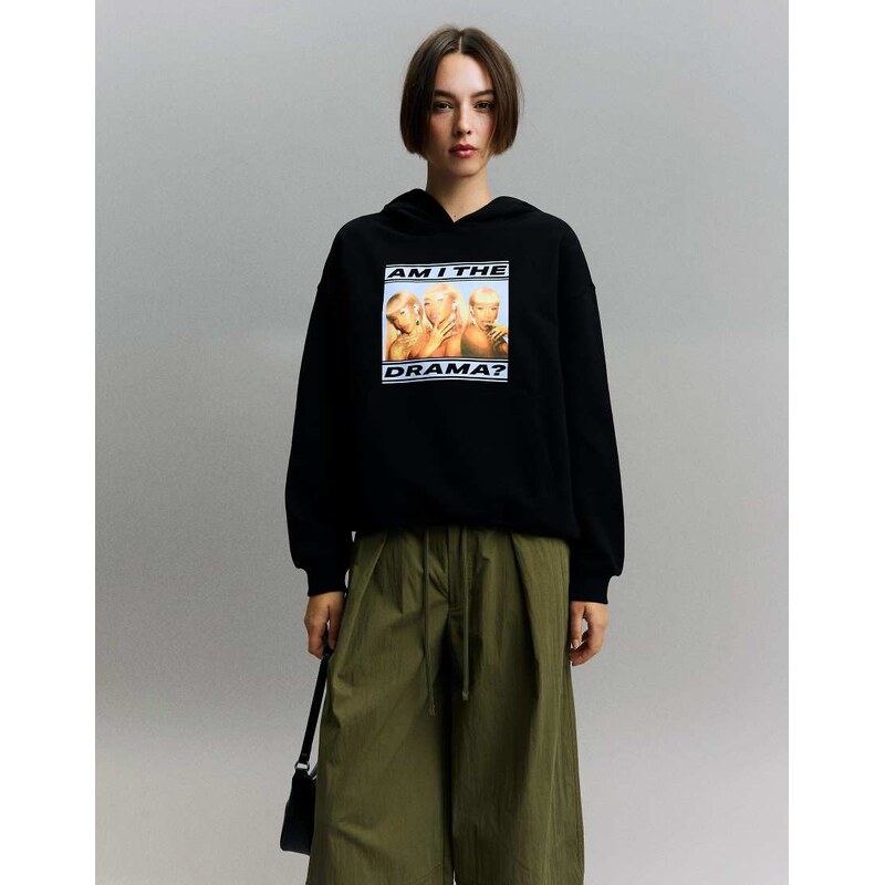 Bershka Cardi b print hoodie in black 114514290