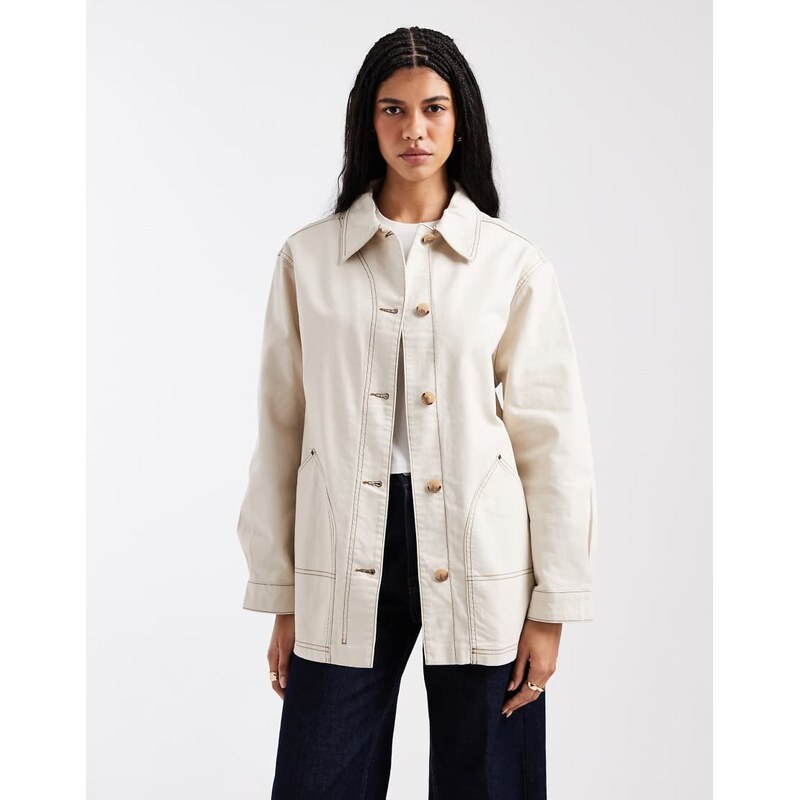 ASOS DESIGN oversized cotton harrington jacket in oatmeal