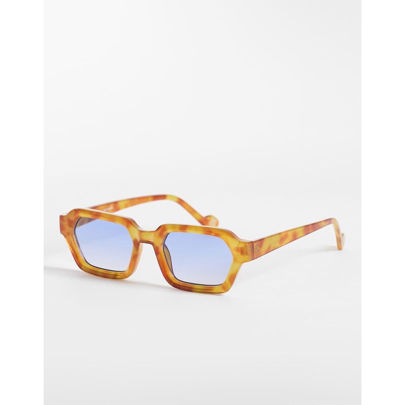 ASOS DESIGN rectangle sunglasses in tortoise frame with blue