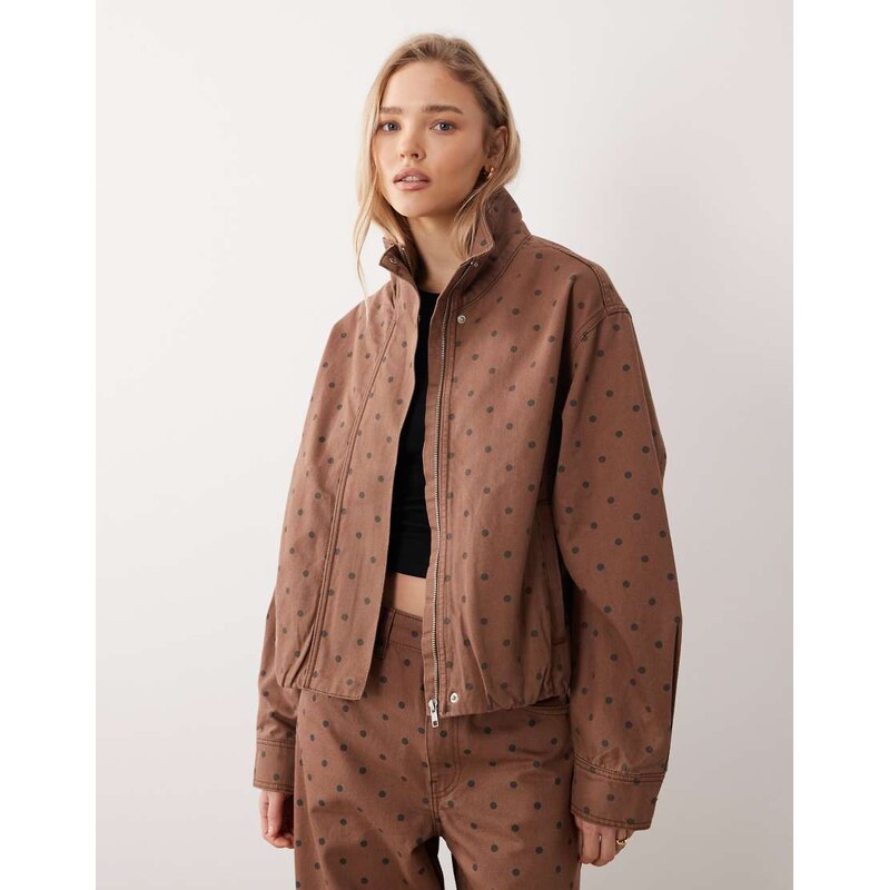 Mango Dots track jacket co-ord in brown polka dot