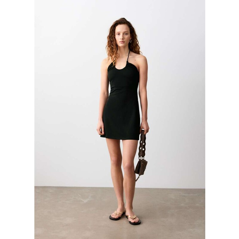 Mango Teen halterneck mini dress in black
