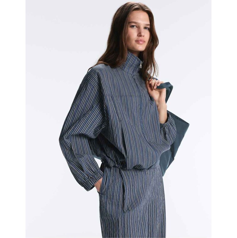 OYSHO Stripe print bomber jacket in navy 114544081