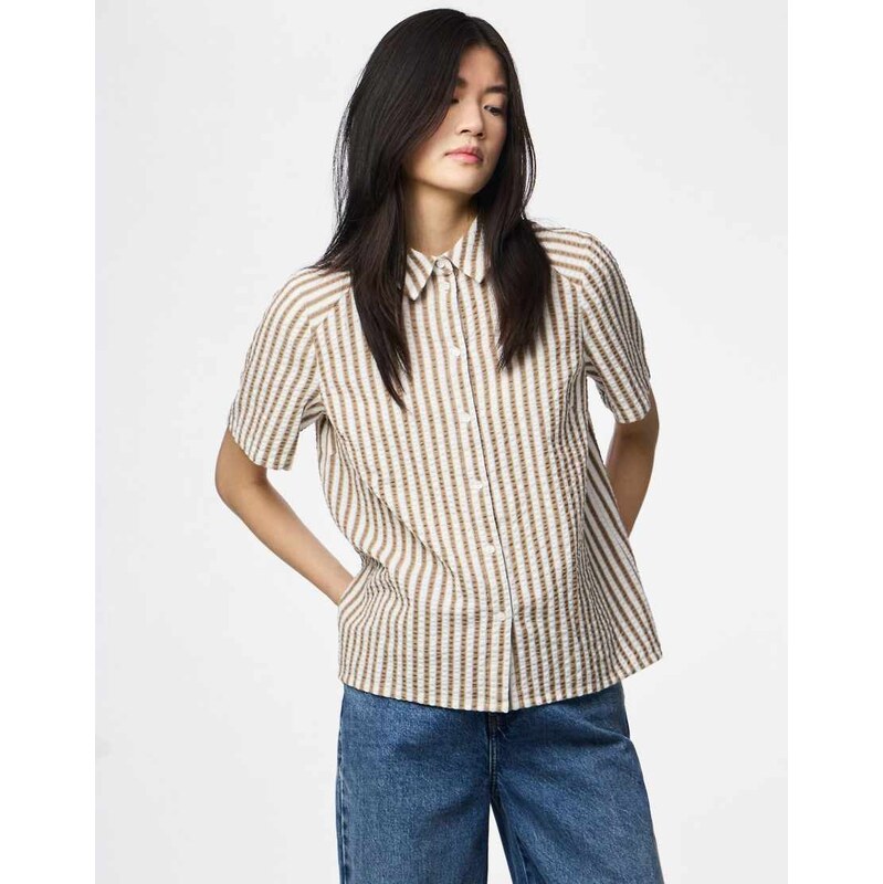 Pieces Short sleeved shirt in greige-Brown 115523271