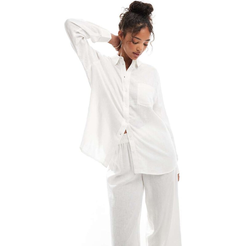 ONLY linen rich oversized shirt co-ord in white