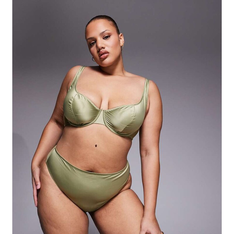 ASOS Curve ASOS DESIGN Curve Fern clean satin high waist brief with 114519766