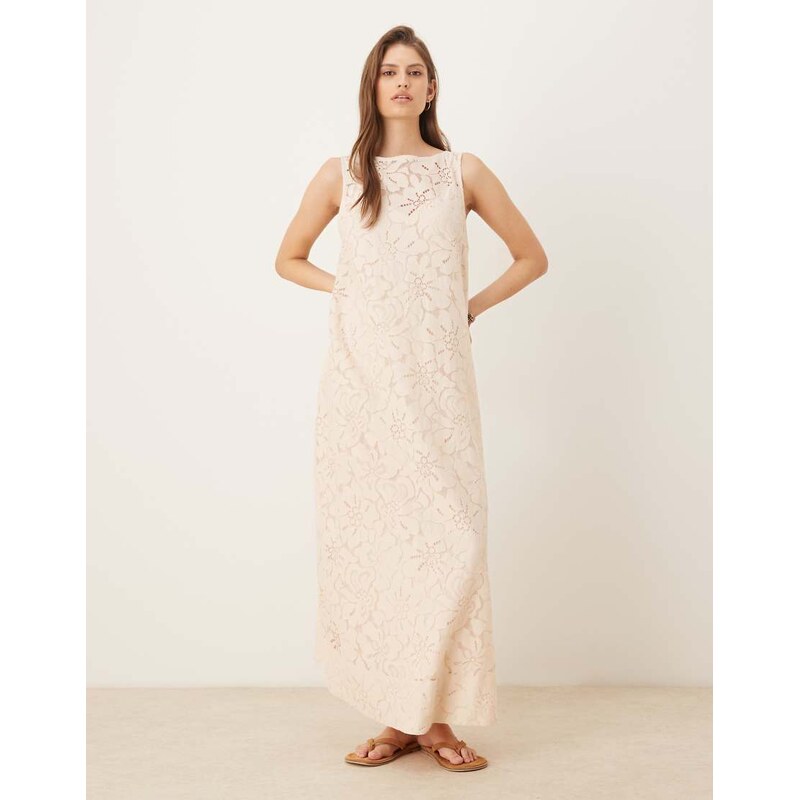 ASOS DESIGN lace shift maxi dress in neutral